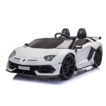 Laste elektriauto Lamborghini Aventador (valge) - pehmete rataste ja nahkistmega