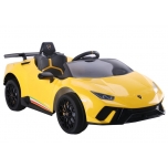 Elektromobilis „Lamborghini Huracan 4x4“ (Geltona) - su minkštais ratais ir odine sėdyne