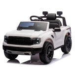 Laste elektriauto Ford Ranger Raptor (valge) - pehmete rataste ja nahkistmega