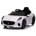 Laste elektriauto Maserati GranTurismo (valge) - pehmed rattad, nahkiste, pult, liitiumioonaku