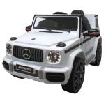 Sähköauto Mercedes G63 (valkoinen) - nahkaistuin, pehmeät pyörät